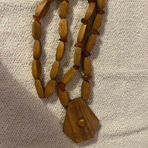 🐻South African Wooden and Orange Stone Necklace